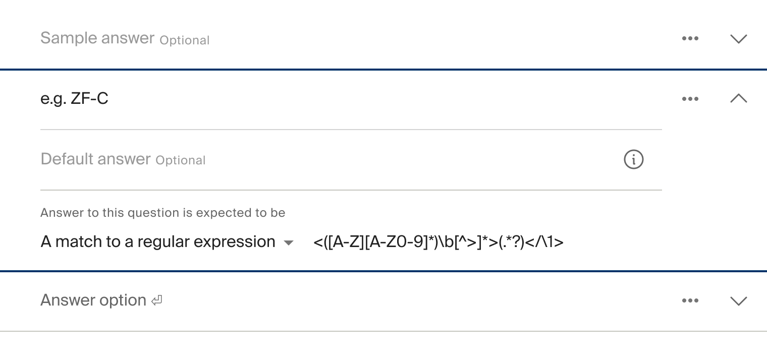 Question configuration UI
