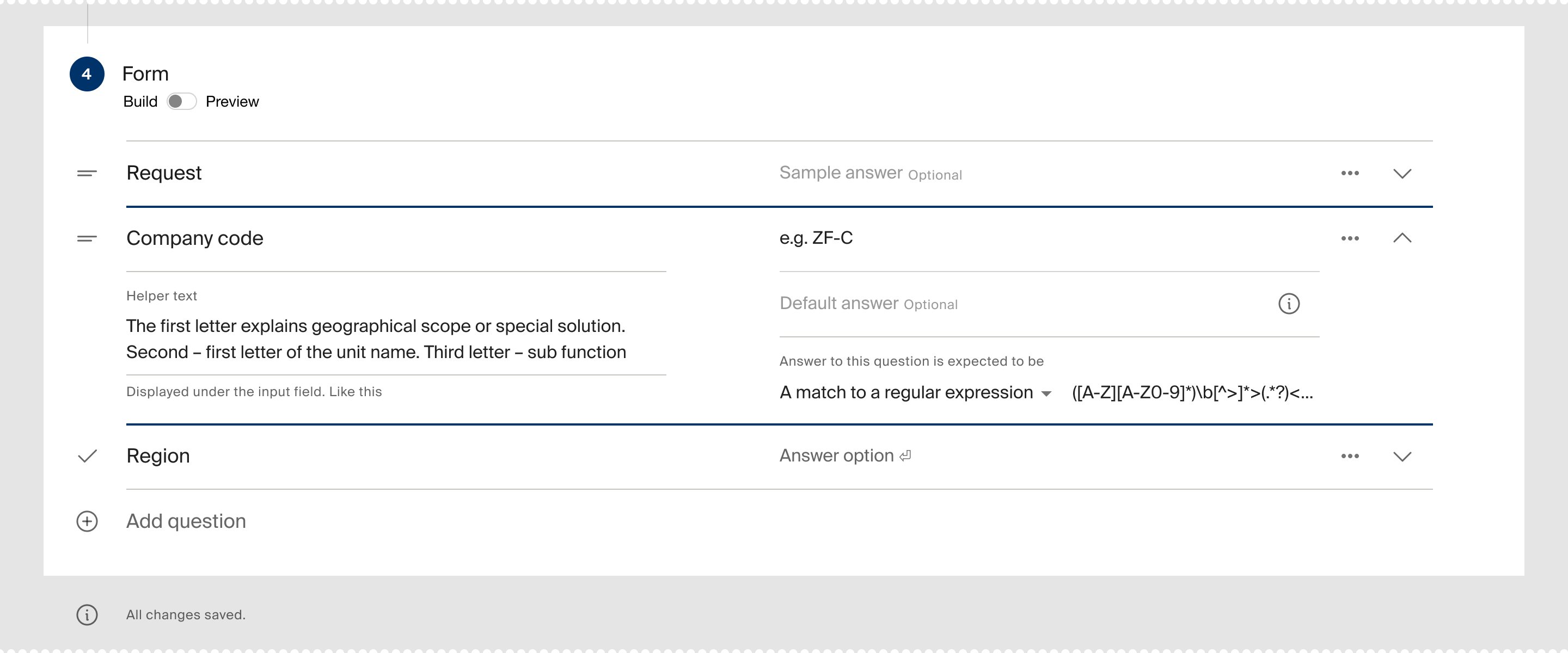 Question configuration UI